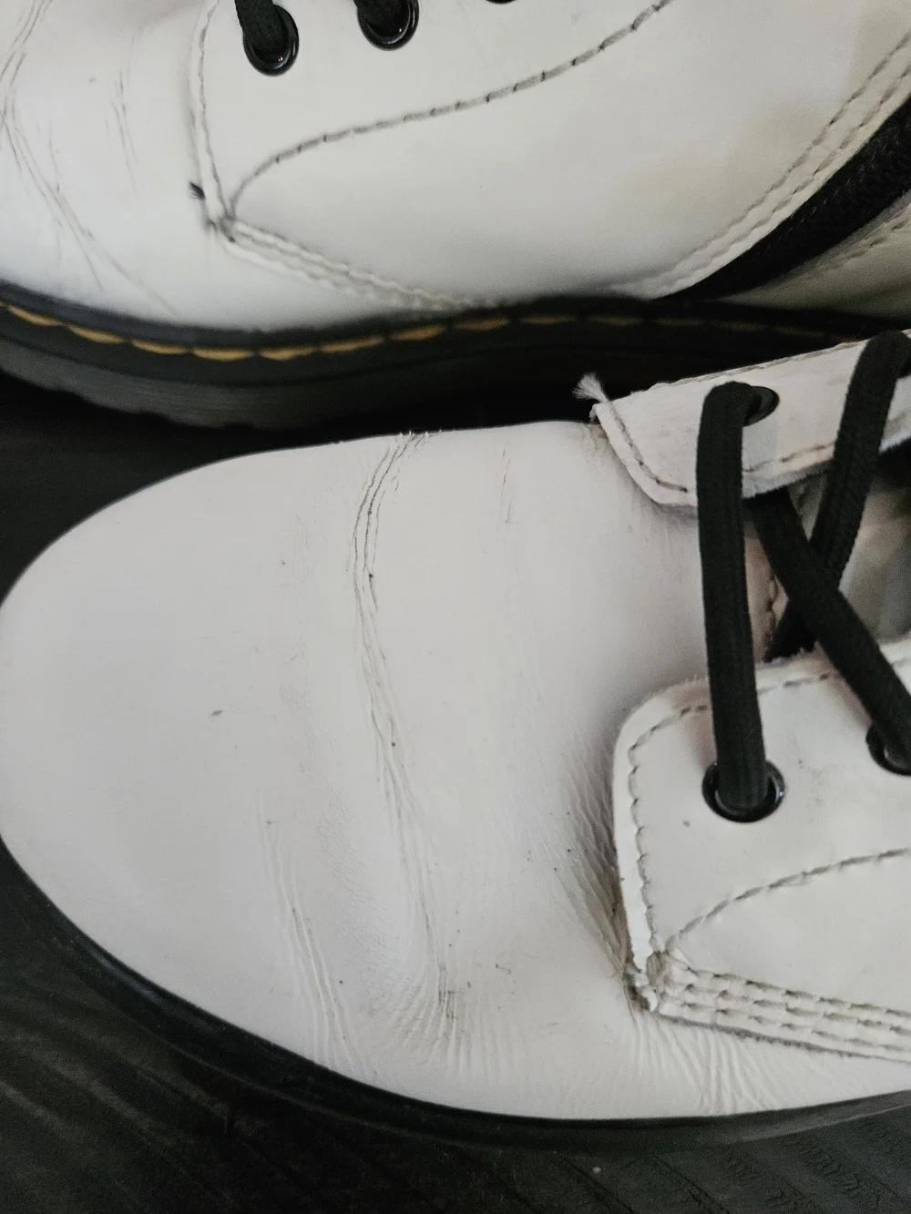 Dr. Martens White Leather Lace-Up Boot with Black Trim